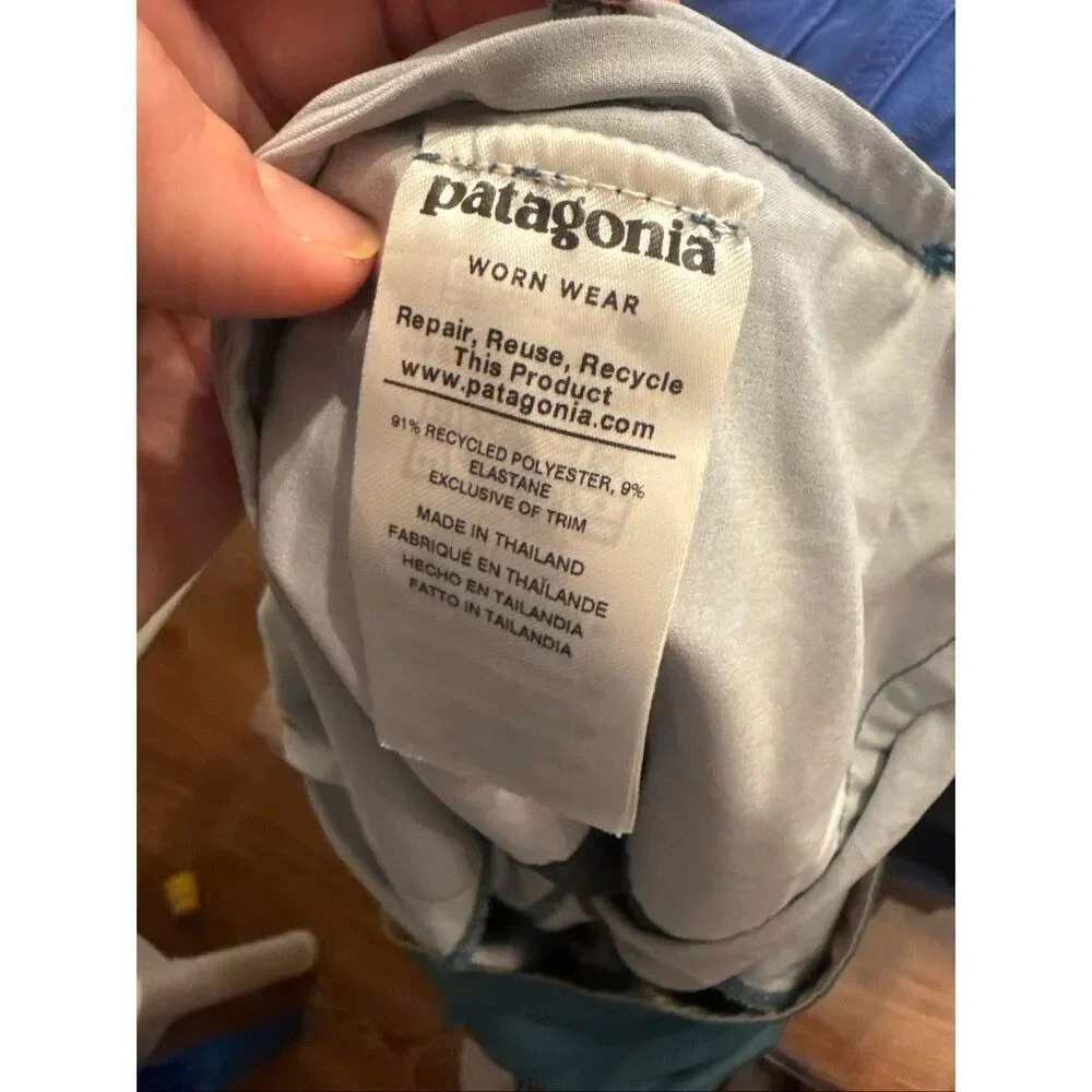 Patagonia Tazmanian Teal‎ Wavy Striped Planing Board Shorts Swim Trunks Size 30